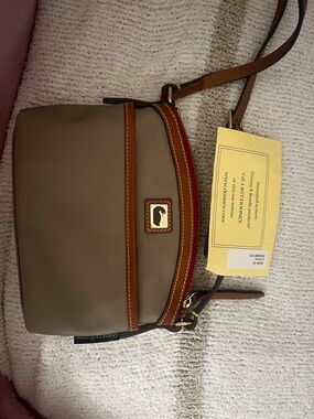 Dooney & Bourke Taupe Crossbody with Brown Leather Trim